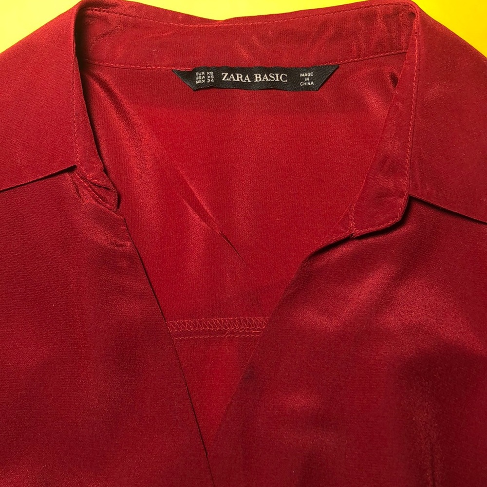 Zara Basic Collared Silk Blouse Top - image 4